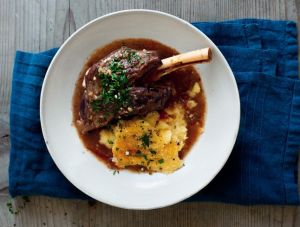 list of delicious foods - Braised Lamb Shanks with Gremolata and Baked Polenta from chef and author David Tanis.jpg